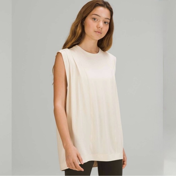 lululemon athletica Tops - Lululemon Modal Pleated Shoulder Tank Top White Opal Muscle Tee Size 6